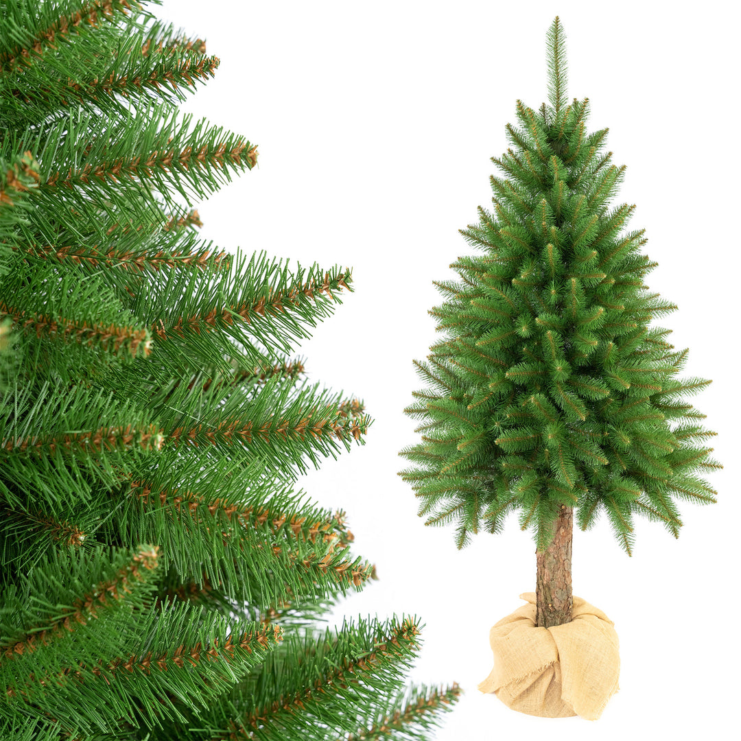 Sapin de Noël en épicéa sur tronc, modèle Premium, 220 cm, feuillage dense et réaliste, Damich