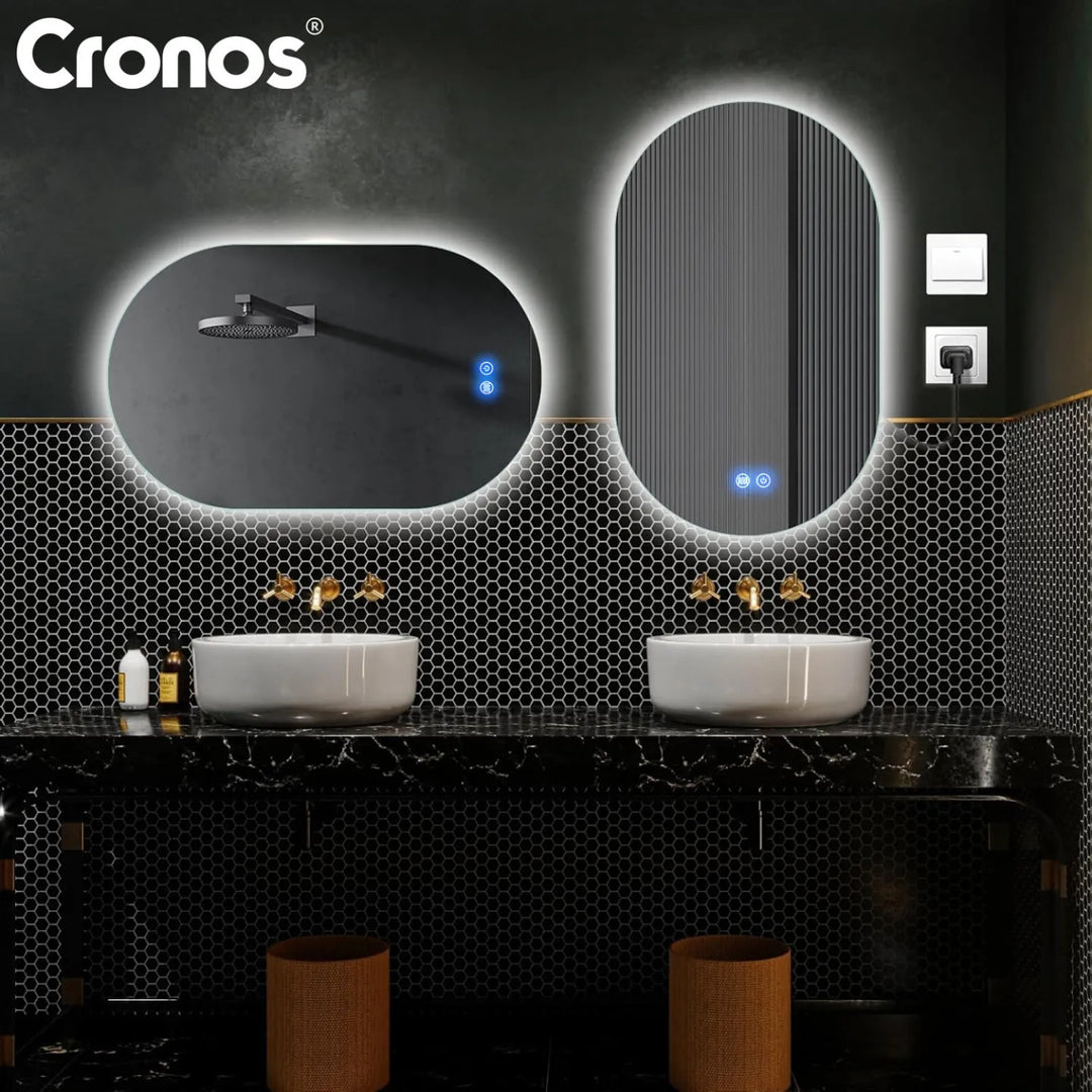 Miroir chauffant Cronos, ovale 50 x 80 cm, éclairage LED à trois couleurs, indice de protection IP44, système anti-buée