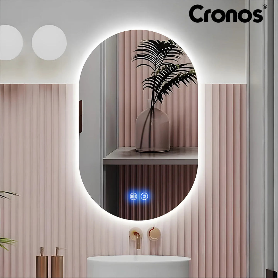 Miroir chauffant Cronos, ovale 50 x 80 cm, éclairage LED à trois couleurs, indice de protection IP44, système anti-buée