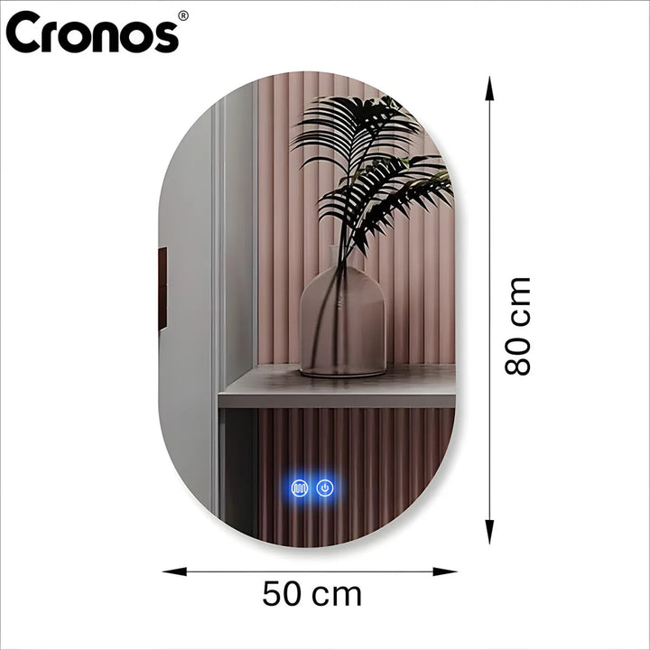 Miroir chauffant Cronos, ovale 50 x 80 cm, éclairage LED à trois couleurs, indice de protection IP44, système anti-buée