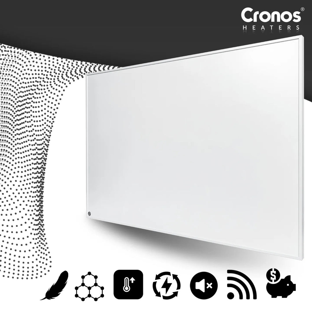 Panneau chauffant infrarouge Cronos Graphene, puissance 300 W, couleur blanche, chauffe une pièce jusqu'à 8 m², télécommande, PRO CGP-300TWP