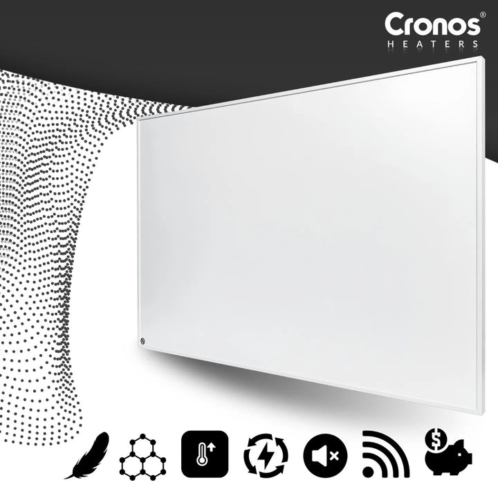 Panneau chauffant infrarouge Cronos Graphene, puissance 580 W, couleur blanche, chauffe une pièce jusqu'à 16 m², télécommande, PRO CGP-580TWP