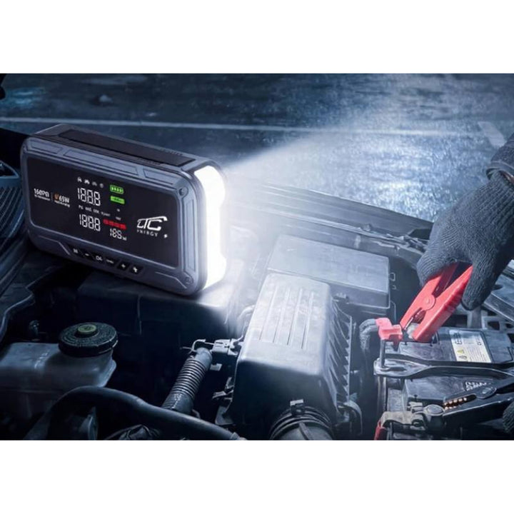 Démarreur d'urgence LTC, 12 000 mAh, avec compresseur, lampe de poche et batterie externe, écran LCD, puissance de 65 W, câbles et housse inclus, LXJS120