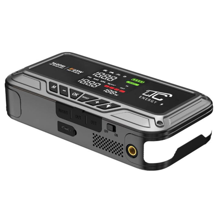 Démarreur d'urgence LTC, 12 000 mAh, avec compresseur, lampe de poche et batterie externe, écran LCD, puissance de 65 W, câbles et housse inclus, LXJS120