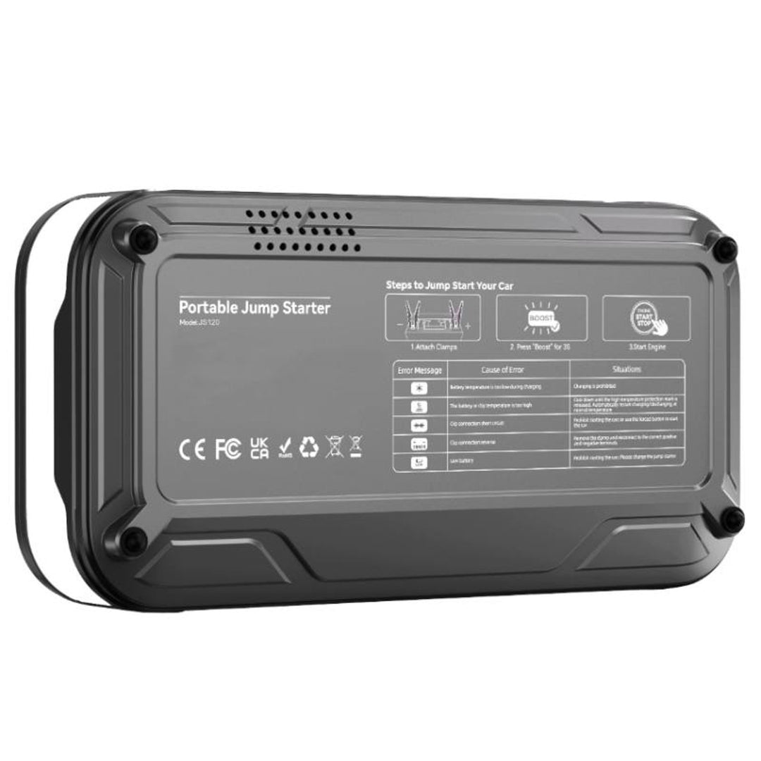 Démarreur d'urgence LTC, 12 000 mAh, avec compresseur, lampe de poche et batterie externe, écran LCD, puissance de 65 W, câbles et housse inclus, LXJS120