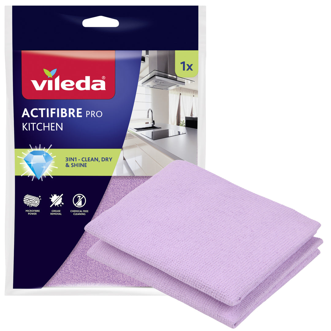 Chiffon Vileda Actifibre Pro, de cuisine, 1 pièce, en microfibre, revêtement en PVA, lavable jusqu'à 60 °C, 183303
