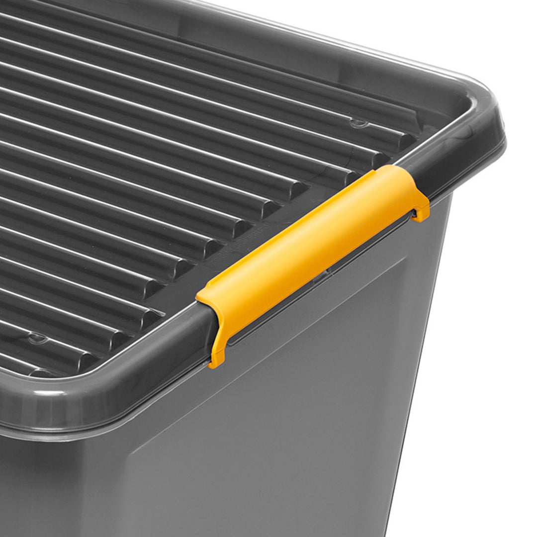 Bac Moxom SolidStore, capacité 80 L, gris, couvercle à clips, équipé de roulettes, sans BPA, 04-0217