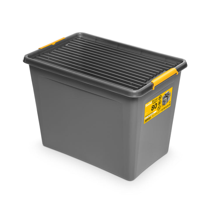 Bac Moxom SolidStore, capacité 80 L, gris, couvercle à clips, équipé de roulettes, sans BPA, 04-0217