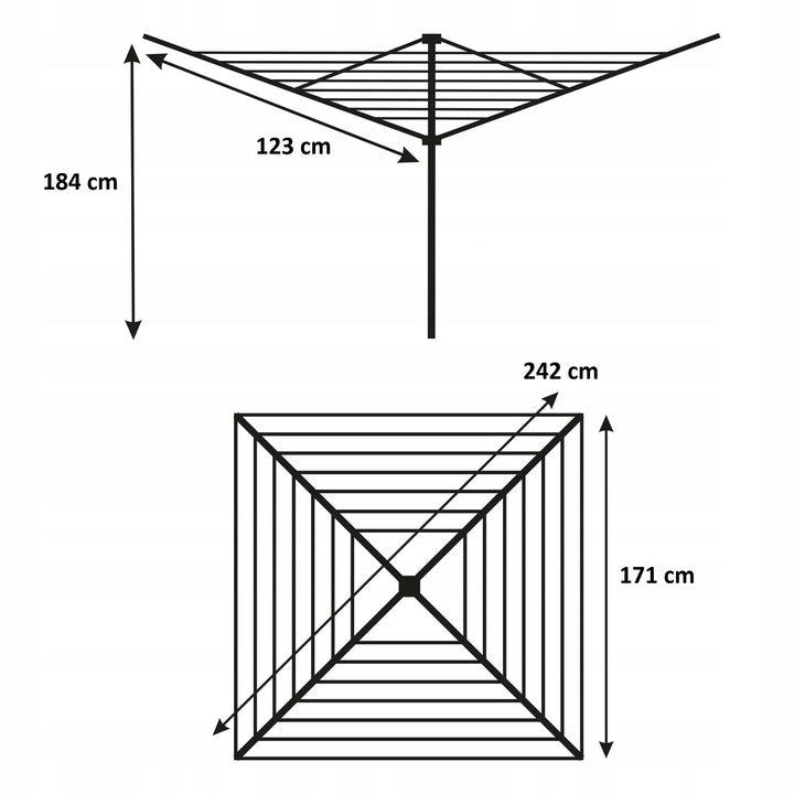 Séchoir à linge de jardin, rotatif, 50 m, 4 bras, Sepio