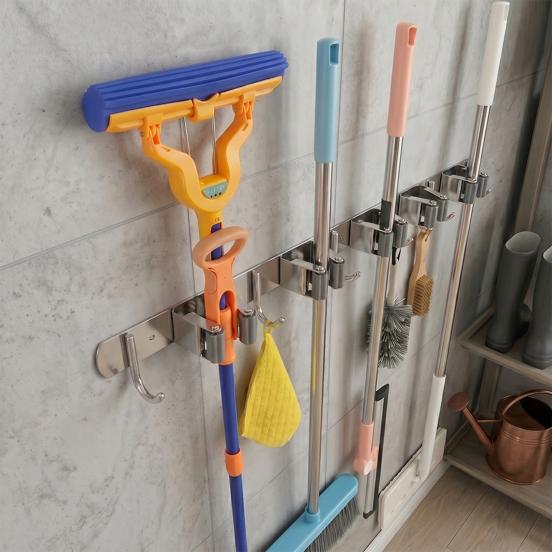Organiseur mural pour outils de jardinage et balais à franges Maclean, en acier, avec crochets, charge maximale de 20 kg, largeur 60 cm, MC-185, lot de 2 pièces