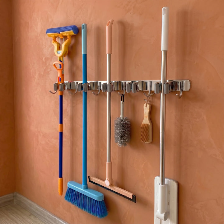 Organiseur mural pour outils de jardinage et balais à franges Maclean, en acier, avec crochets, charge maximale de 20 kg, largeur 60 cm, MC-185, lot de 2 pièces