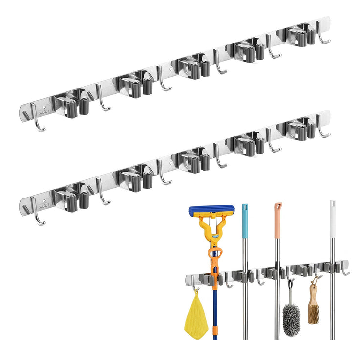 Organiseur mural pour outils de jardinage et balais à franges Maclean, en acier, avec crochets, charge maximale de 20 kg, largeur 60 cm, MC-185, lot de 2 pièces