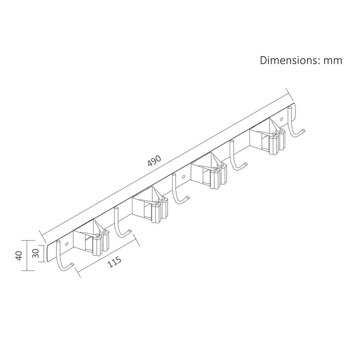 Organiseur mural pour outils de jardin et balais à franges Maclean, en acier, avec crochets, charge maximale de 20 kg, largeur 49 cm, MC-184, lot de 2