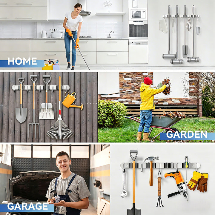 Organiseur mural pour outils de jardin et balais à franges Maclean, en acier, avec crochets, charge maximale de 20 kg, largeur 49 cm, MC-184, lot de 2