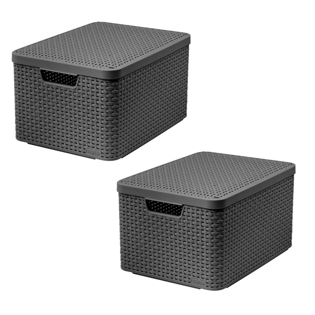Panier Curver, polyvalent, avec couvercle, gris, Rattan Style L, lot de 2