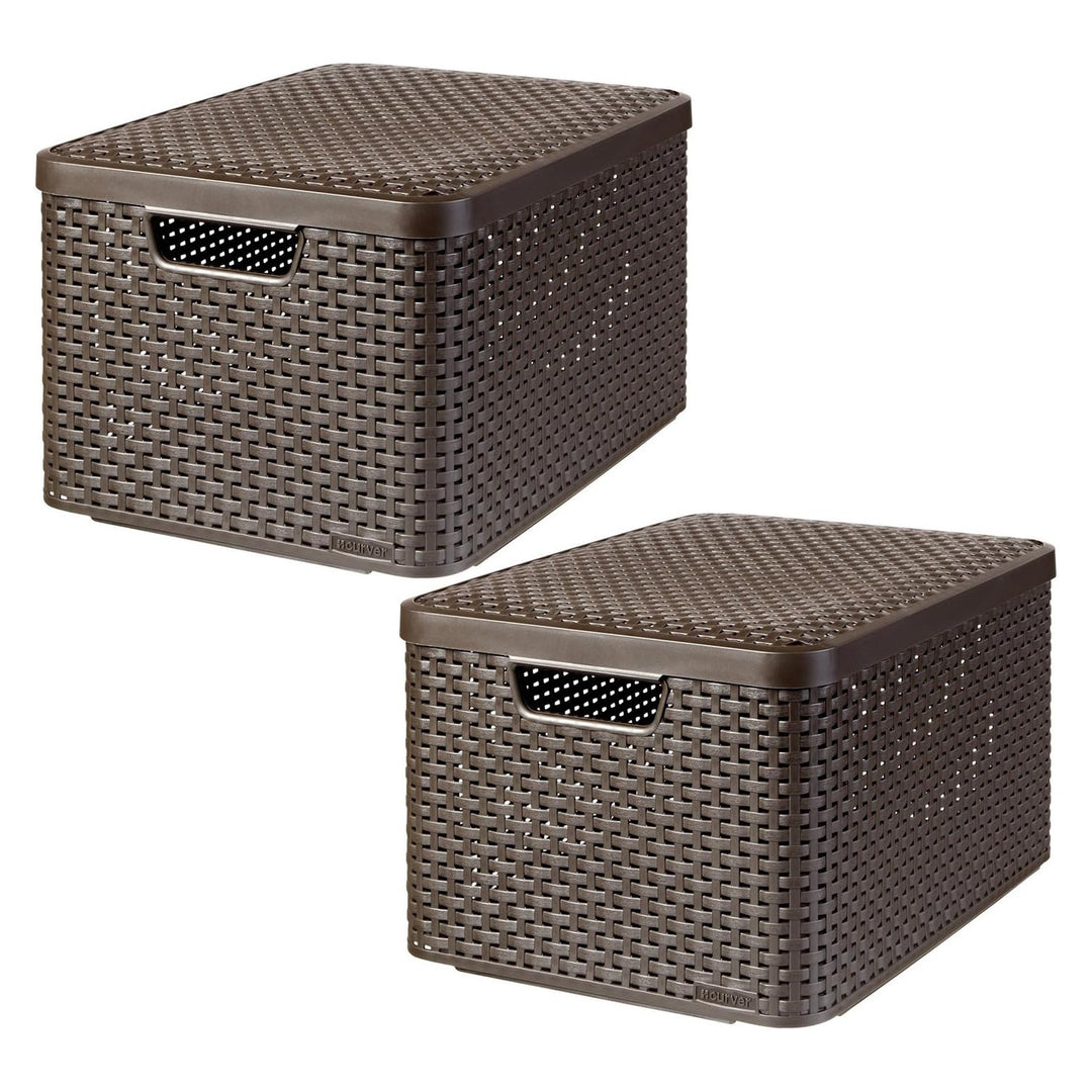 Panier Curver, polyvalent, avec couvercle, marron, Rattan Style L, lot de 2