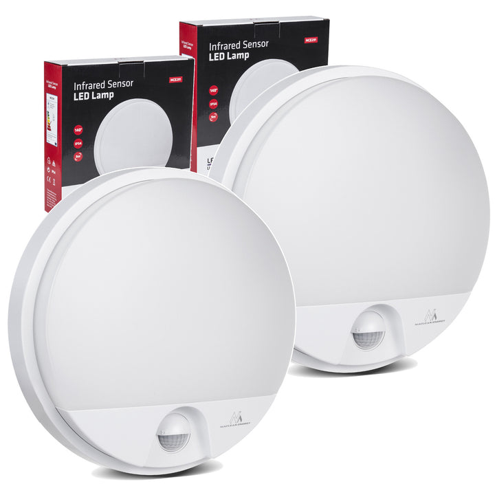 Lampe LED avec détecteur de mouvement Maclean, détecteur PIR, couleur blanche, 15 W, IP54, 1 100 lm, lumière neutre, MCE291 W, lot de 2