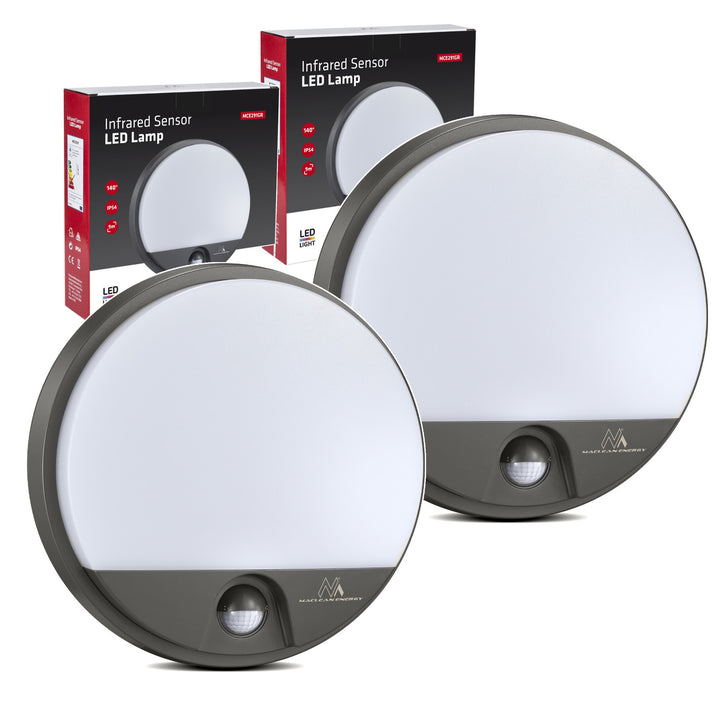 Lampe LED avec détecteur de mouvement Maclean, capteur PIR, couleur grise, 15 W, IP54, 1 100 lm, lumière neutre, MCE291 W, lot de 2