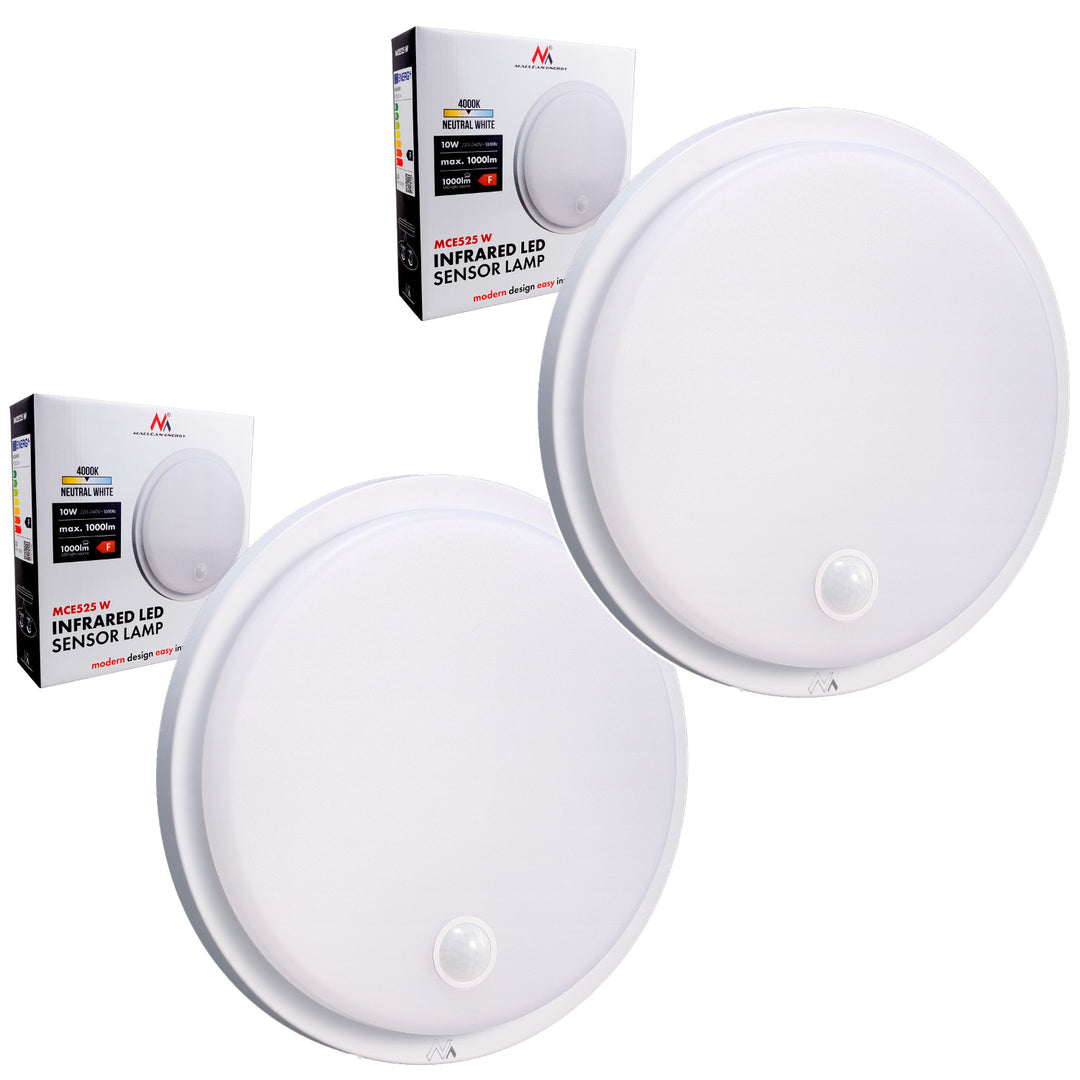 Lampe LED avec détecteur de mouvement Maclean, capteur PIR, couleur blanche, 10 W, IP65, 1 000 lm, lumière neutre, MCE525 W, lot de 2