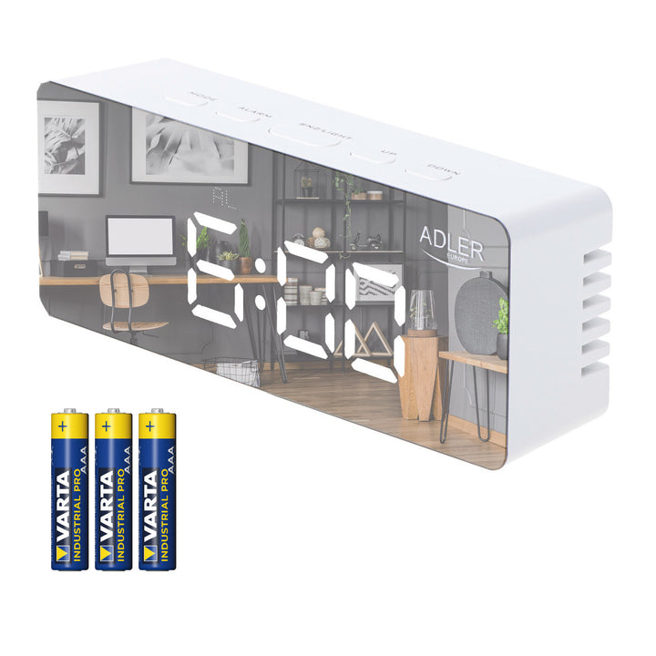 Réveil avec écran LED et thermomètre Adler AD 1189 W + 3 piles alcalines AAA Varta Industrial