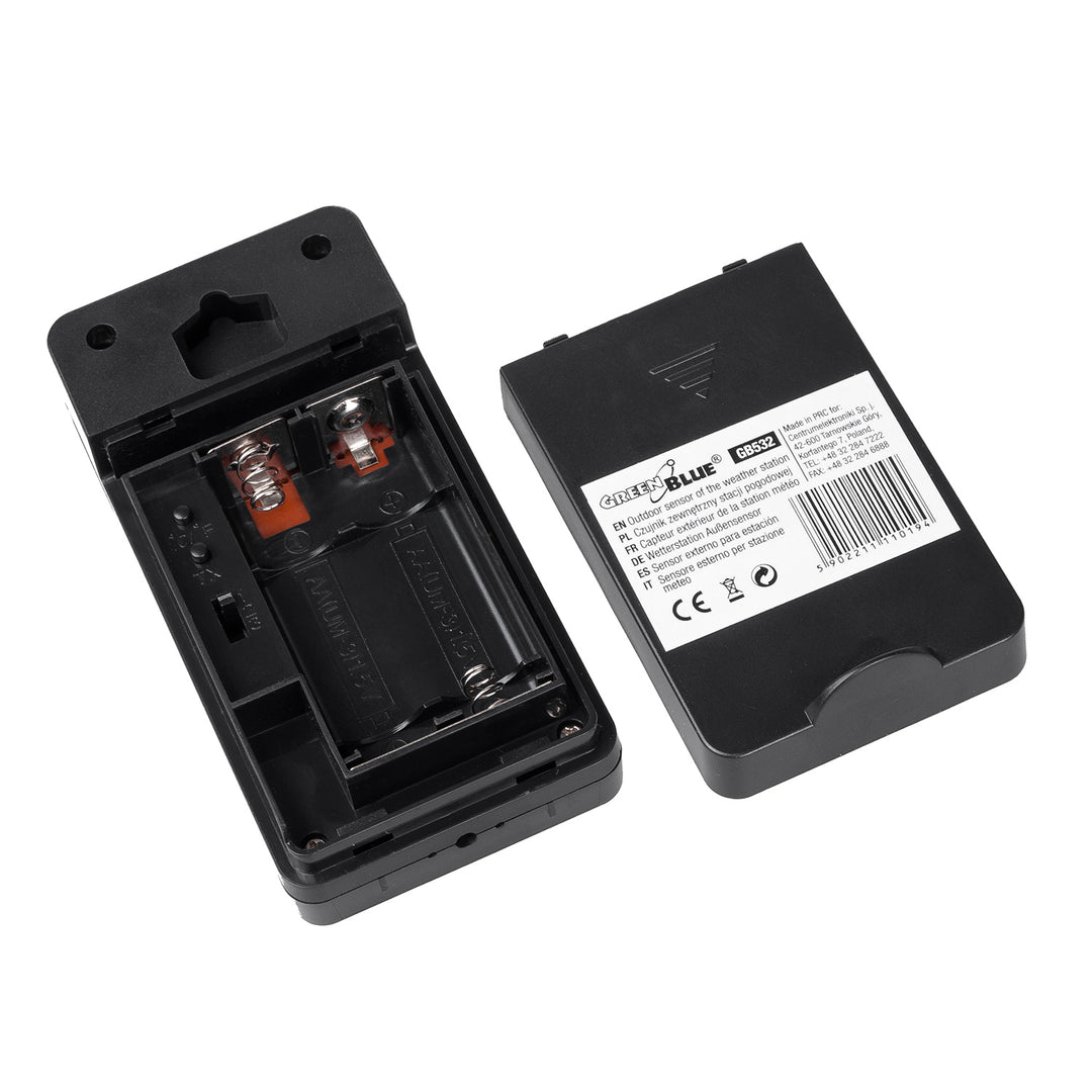 Capteur extérieur pour station météo GreenBlue, compatible avec la station GB522, modèle GB532 + 2 piles alcalines AA Varta Industrial