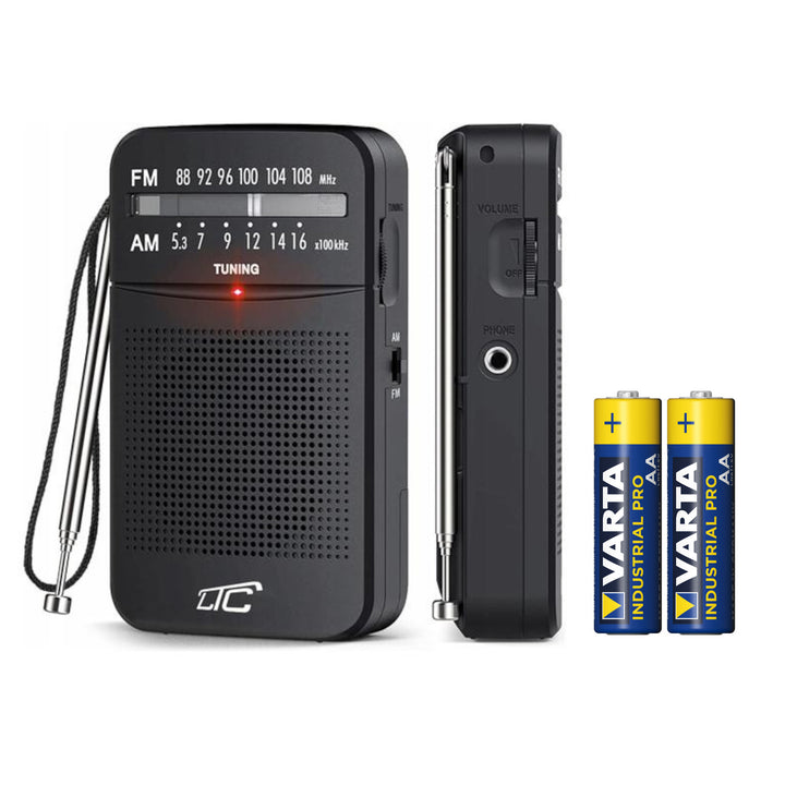 Radio de poche LXLTC2029C LEGA avec AM/FM/AUX, alimentation par piles LTC + 2 piles alcalines AA Varta Industrial
