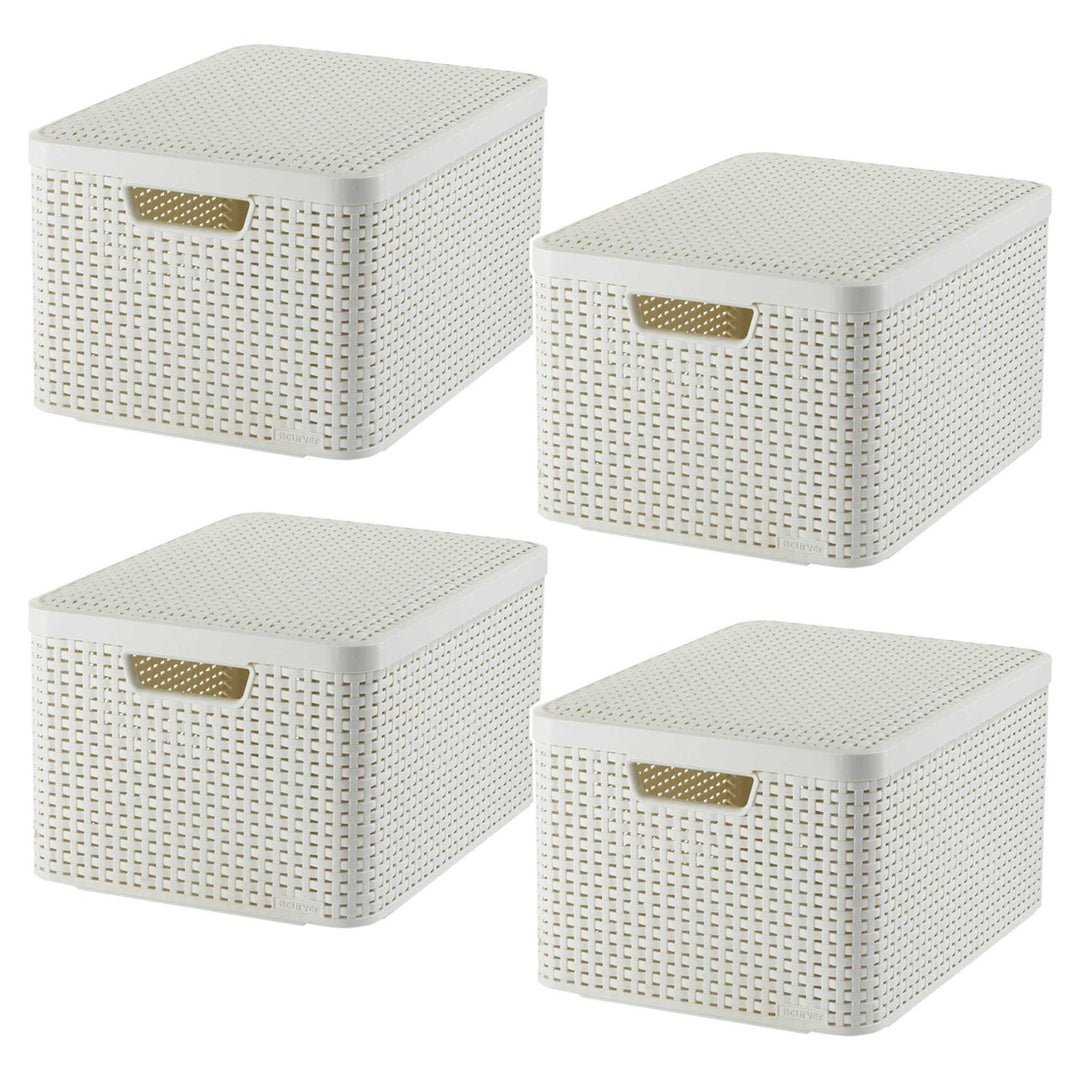 Panier Curver, polyvalent, avec couvercle, couleur crème, Rattan Style L, lot de 4