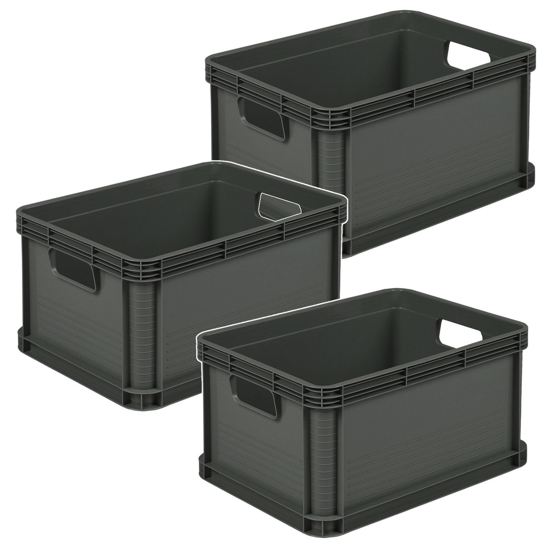 Boîte Robert Keeeper, empilable, adaptée au contact alimentaire, en plastique robuste et résistant, dimensions 40 x 30 x 22 cm, capacité 20 L, lot de 3 pièces