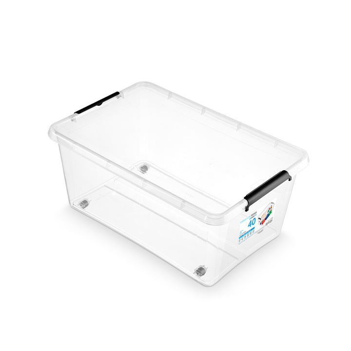 Bac Moxom SimpleStore, capacité 40 L, transparent, couvercle à clips, équipé de roulettes, sans BPA, 04-0076, 2 pièces