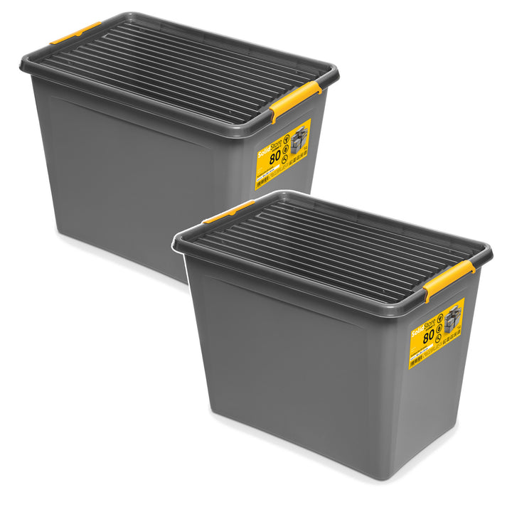 Bac Moxom SolidStore, capacité 80 L, gris, couvercle à clips, équipé de roulettes, sans BPA, 04-0217, 2 pièces
