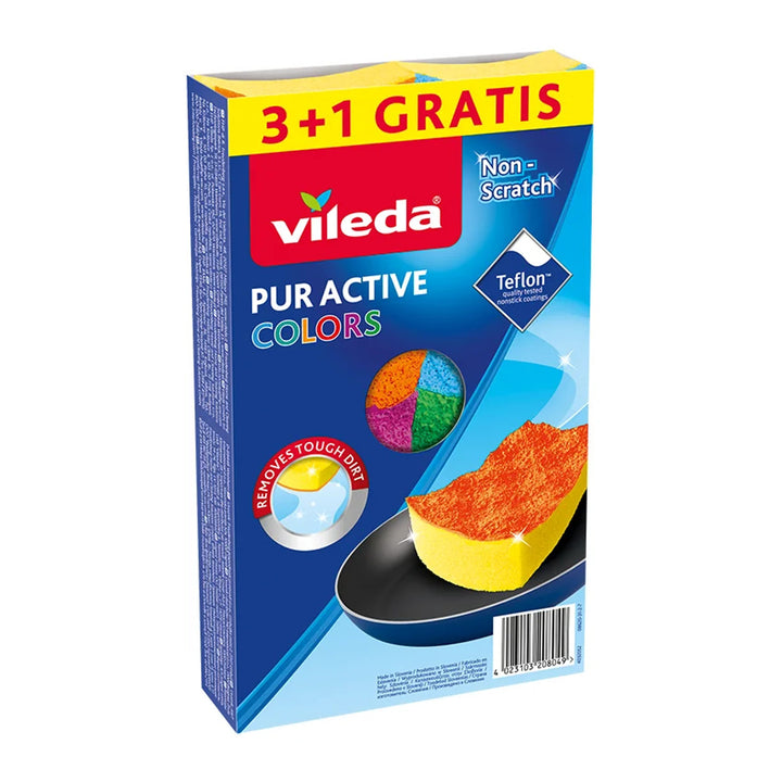 Balai à franges plat avec seau et essoreuse GreenBlue, deux recharges en microfibre HQ, capacité de 5,7 L, MaxiClean GB870 + 4 éponges Vileda Pur Active Colors