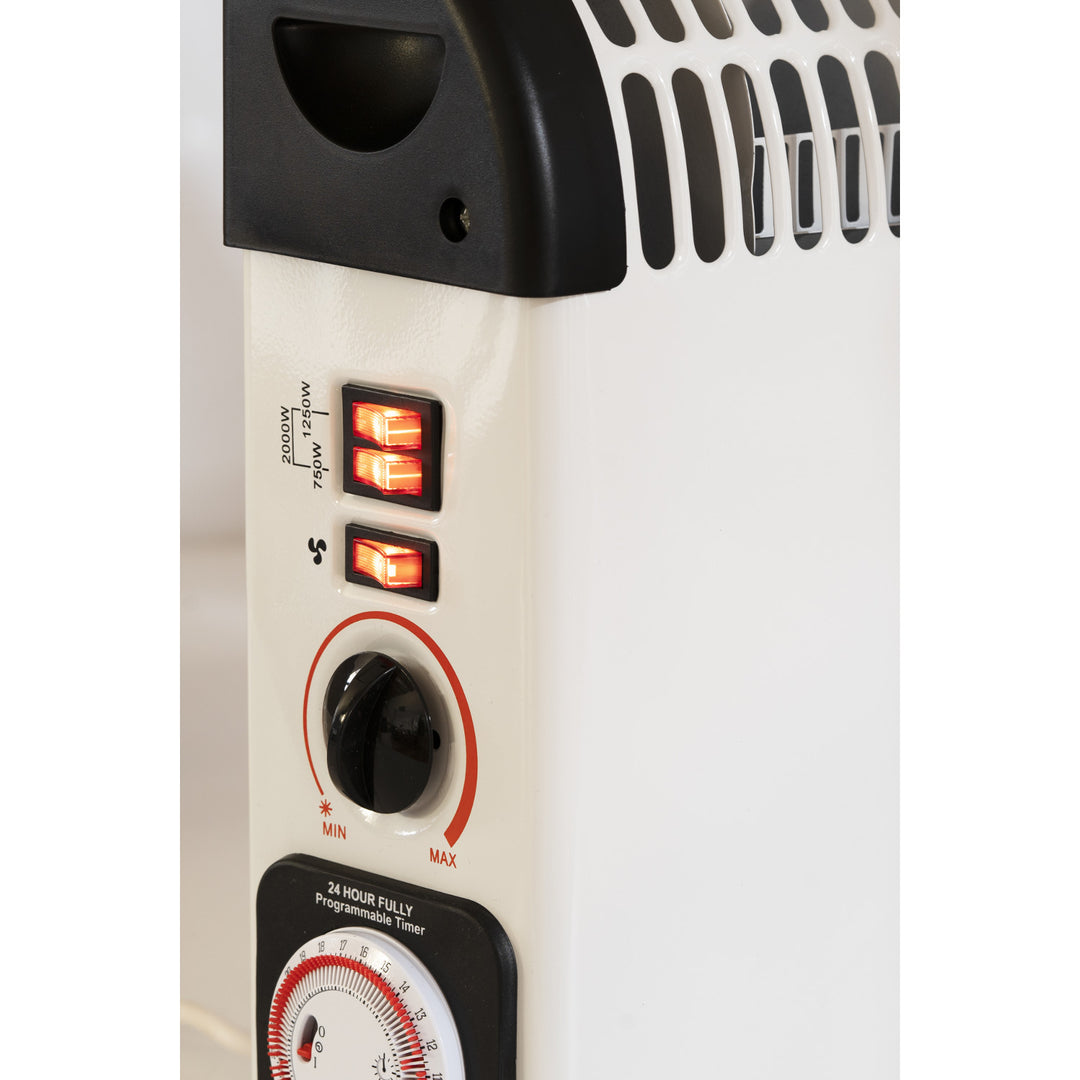 Radiateur à convection, électrique, avec thermostat, 2 000 W, minuterie 24 h, blanc, cordon d'alimentation de 150 cm, Mesko, MS 7741W