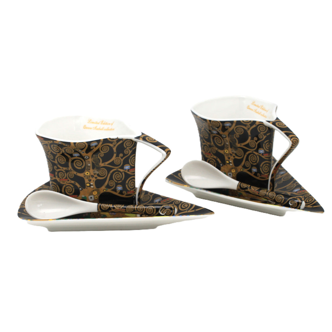 Tasses en porcelaine Klimt « L'Arbre de vie », 2 x 180 ml, avec cuillères, Queen Isabell