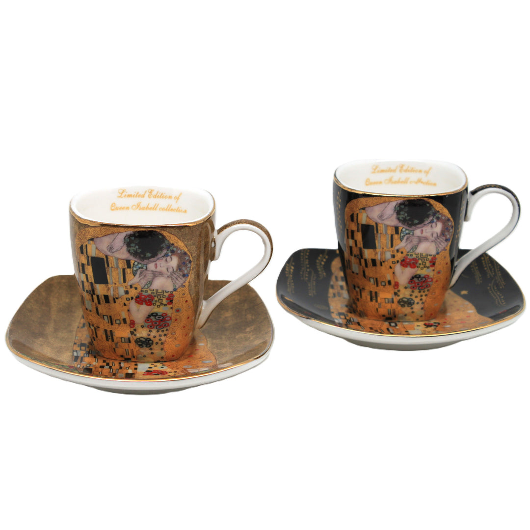 Tasses à espresso en porcelaine « Klimt – Le Baiser », 2 x 100 ml, Queen Isabell