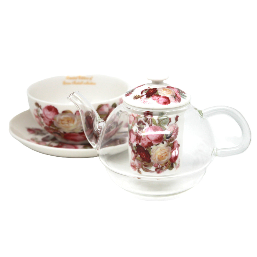 Service à thé « Roses », tasse et théière (tea for one) Queen Isabell