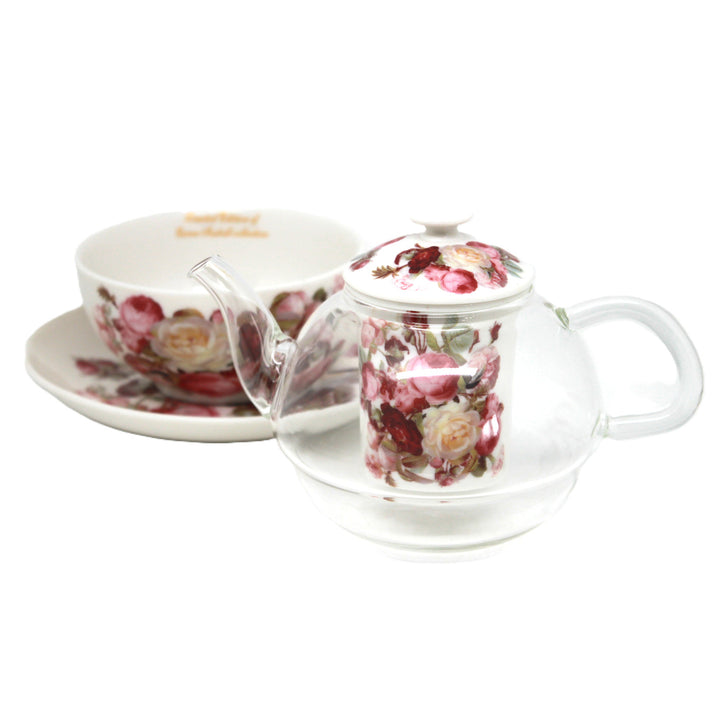 Service à thé « Roses », tasse et théière (tea for one) Queen Isabell