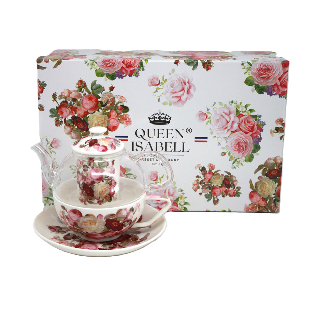 Service à thé « Roses », tasse et théière (tea for one) Queen Isabell