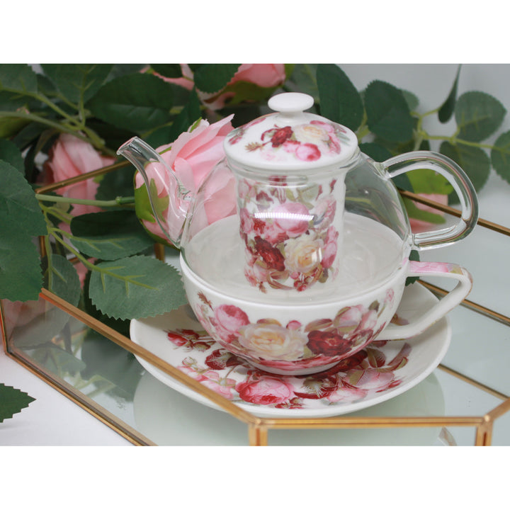 Service à thé « Roses », tasse et théière (tea for one) Queen Isabell