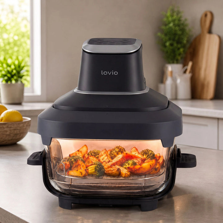Friteuse sans huile LOVIO PureFry Ultra Crisp LVAF003BK 4 L + 1,5 L, 1 550 W, noire, avec cuves en verre