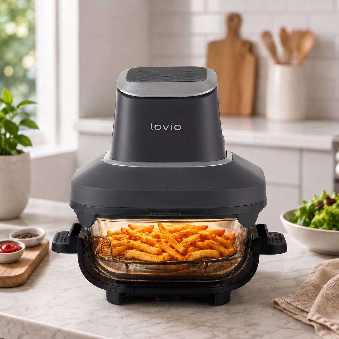 Friteuse sans huile LOVIO PureFry Ultra Crisp LVAF003BK 4 L + 1,5 L, 1 550 W, noire, avec cuves en verre