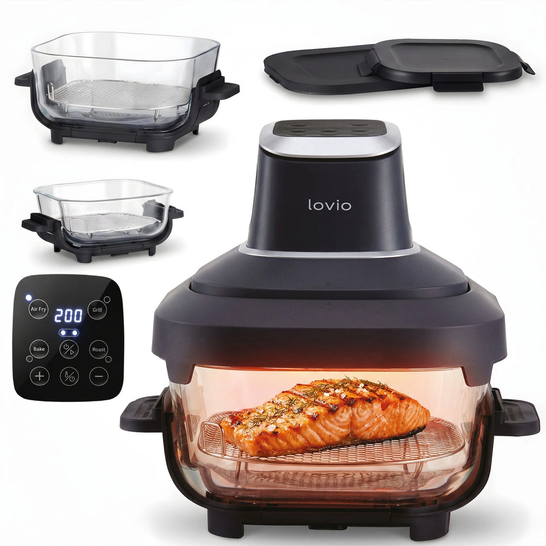Friteuse sans huile LOVIO PureFry Ultra Crisp LVAF003BK 4 L + 1,5 L, 1 550 W, noire, avec cuves en verre