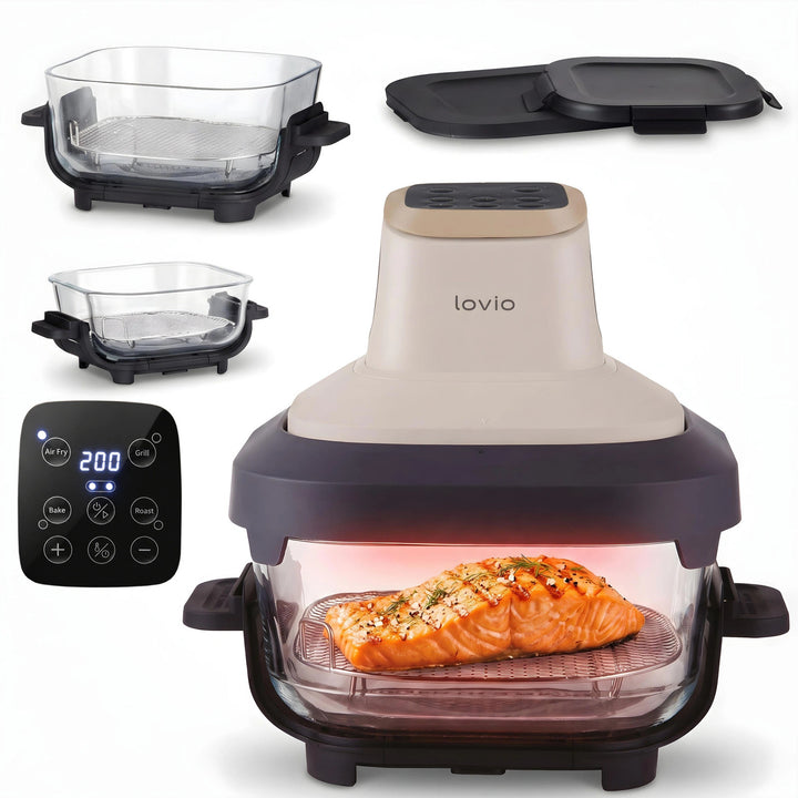 Friteuse sans huile LOVIO PureFry Ultra Crisp LVAF003BE 4 L + 1,5 L, 1 550 W, beige, cuves en verre