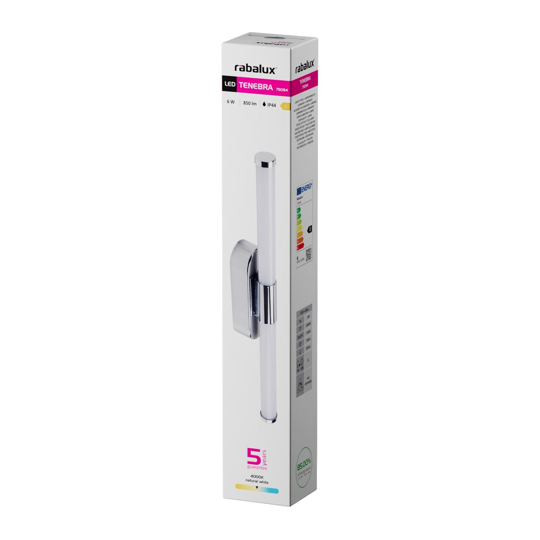 Applique d'intérieur Tenebra, LED 6 W, 730 lm, 4 000 K, L 40 cm, IP44, chrome, 75094