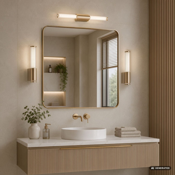 Applique de salle de bains, Calyn, LED 6 W, 4 000 K, 530 lm, H 29 cm, dorée, IP44, 75106