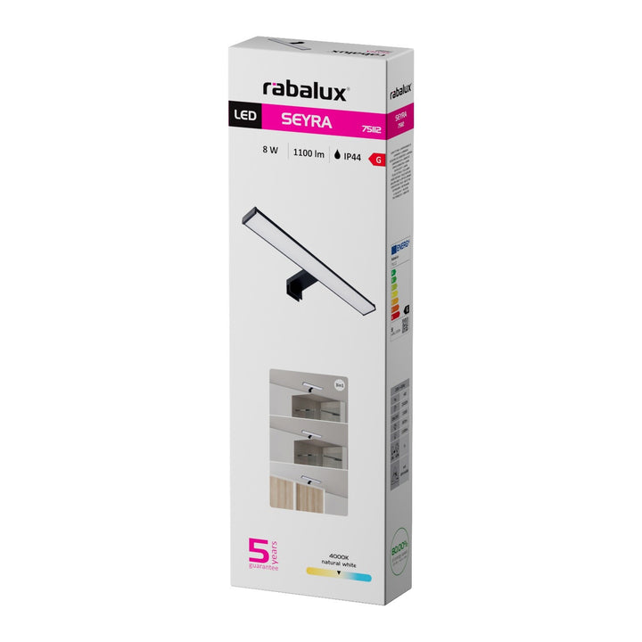 Applique de salle de bains, Seyra, LED 8 W, 4 000 K, 650 lm, L 40 cm, noir, IP44, 75112