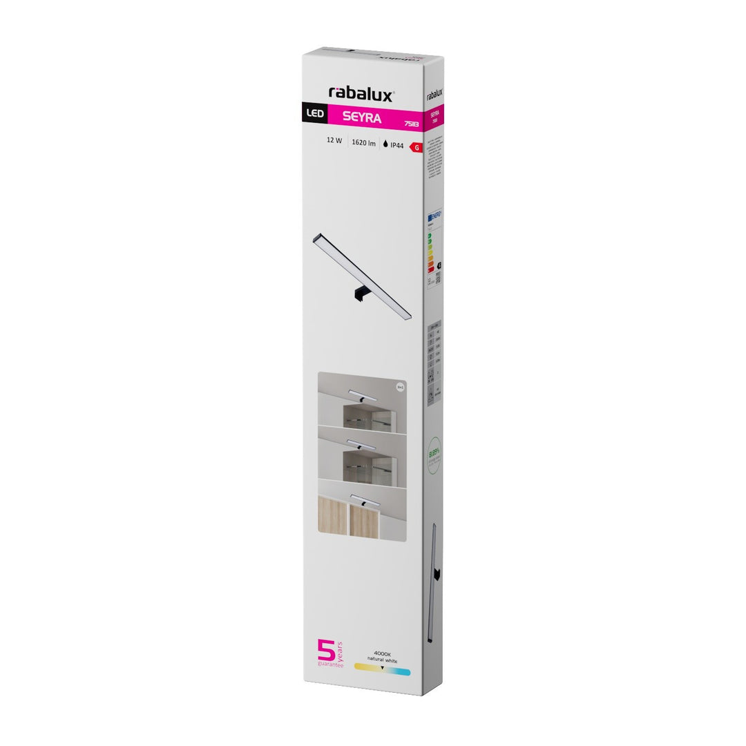 Applique de salle de bains, Seyra, LED 12 W, 4 000 K, 910 lm, L 60 cm, noir, IP44, 75113