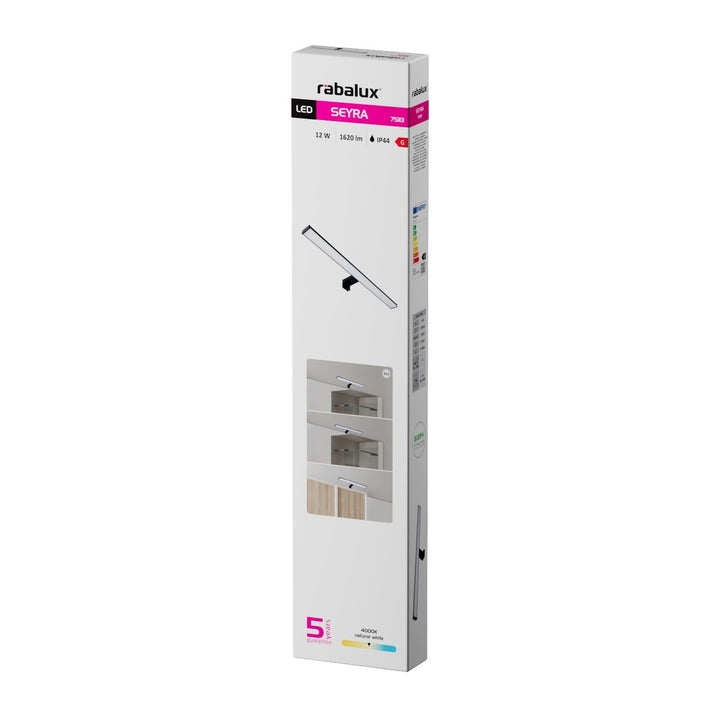 Applique de salle de bains, Seyra, LED 12 W, 4 000 K, 910 lm, L 60 cm, noir, IP44, 75113