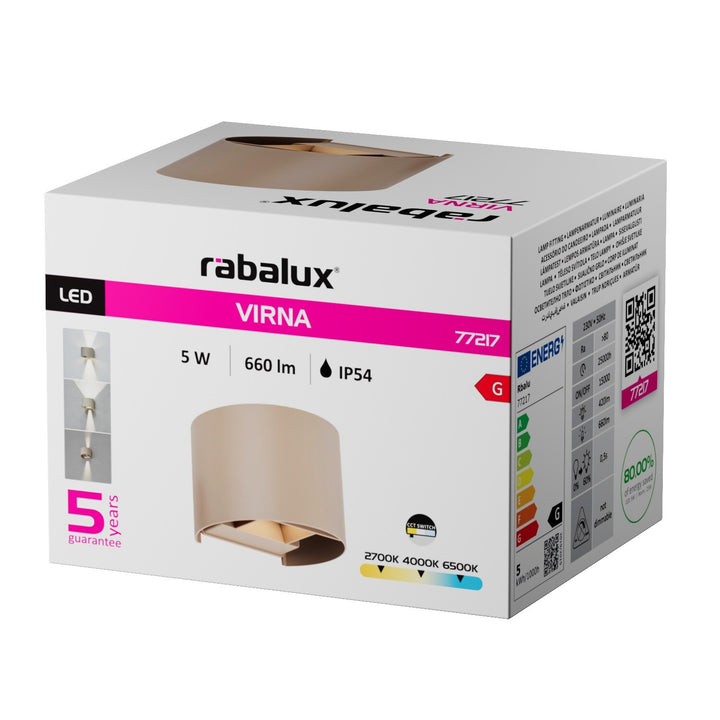 Applique d'extérieur, Virna, LED 5 W, 420 lm, température de couleur 2 700, 4 000, 6 500 K, IP54, gris-beige, 77217