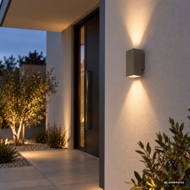 Applique d'extérieur, Urfa, LED 18 W, 1 800 lm, température de couleur 2 700, 4 000, 6 500 K, H 16 cm, IP65, gris-beige, 77215
