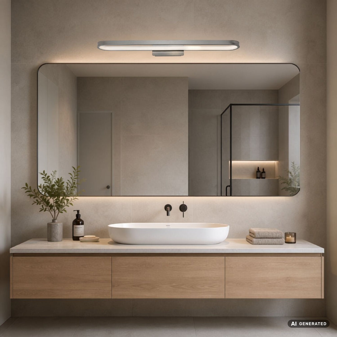 Applique de salle de bains, Odran, LED 18 W, 1 350 lm, 4 000 K, L 60 cm, gris métallisé, IP44, 75115